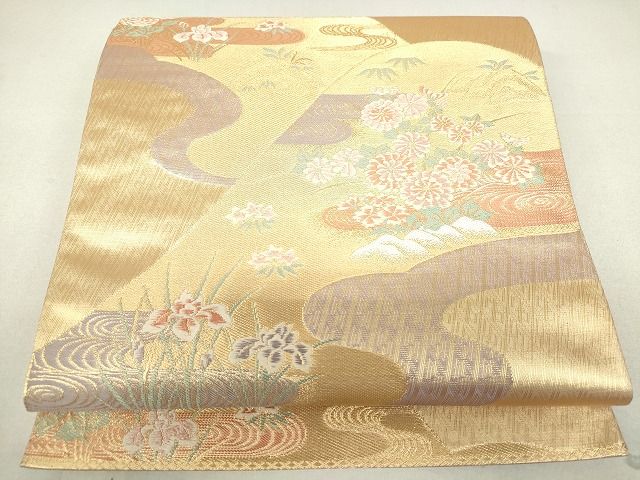 平和屋着物◎六通柄袋帯　能衣錦　遠山花園文　金糸　逸品　DAAG9523op
