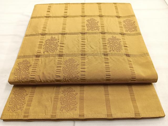 平和屋着物◎六通柄袋帯　格子花文　正絹　逸品　BAAO0766cm