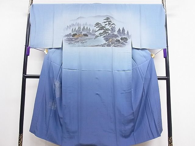 平和屋1■男性　長襦袢　袷仕立て　風景文　暈し染め　逸品　CAAA6467ap