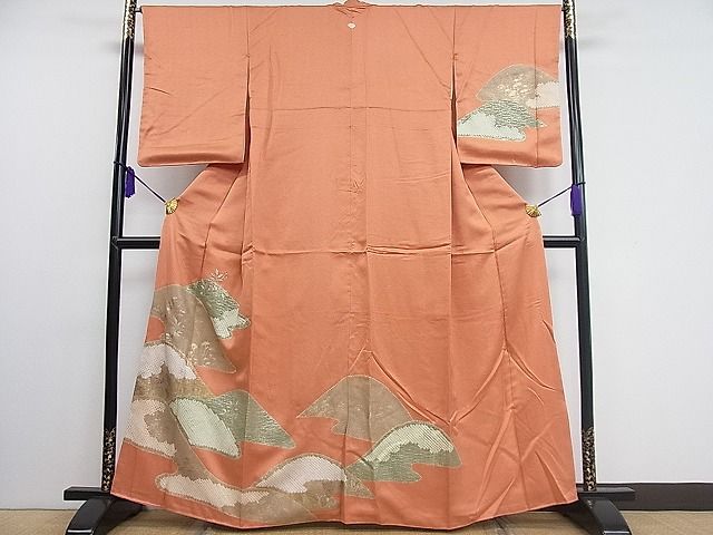 平和屋1■訪問着　刺繍　絞り　遠山草花文　金銀彩　逸品　CAAB2804ut