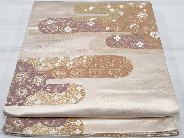 平和屋着物◎六通柄袋帯　エ霞花文　金糸　正絹　逸品　DAAT2682qa