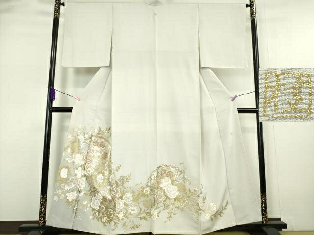 平和屋本店■極上 ブライダルファッションデザイナー・桂由美 色留袖 刺繍 吉祥花文 白梅鼠色地 金銀彩 逸品 未使用 DZAA5615kh5