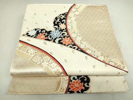 平和屋着物◎六通柄袋帯 孔雀羽花唐草文 金糸 逸品 DAAG9484op 平和屋着物◎六通柄袋帯 孔雀羽花唐草文 金糸 逸品 DAAG9484op