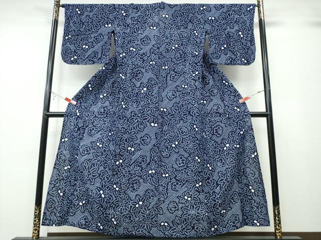 平和屋着物∴夏物　浴衣　有松鳴海絞り　斜線舞花文　綿　逸品　CABB6408ng