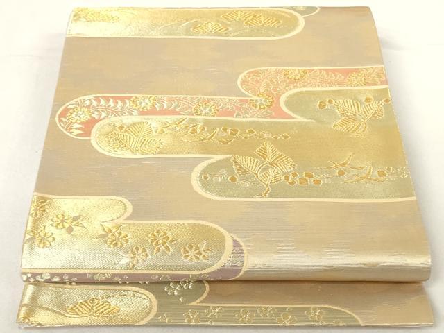 平和屋着物◎六通柄袋帯　エ霞吉祥花文　金糸　正絹　逸品　AAAL3343ru