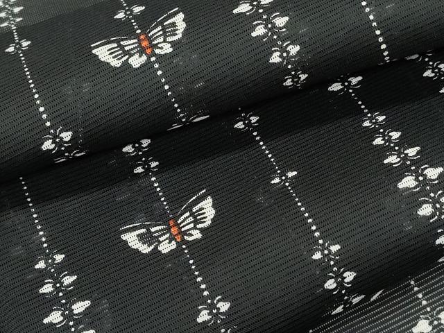 平和屋着物＊夏物　小紋　絽　吉祥舞蝶文　黒地　洗える着物　CAAR9432ev