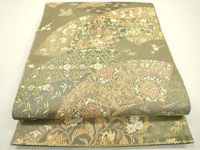 平和屋着物▼六通柄袋帯　唐織　正倉院扇面文　金糸　正絹　逸品　DAAX9429fe