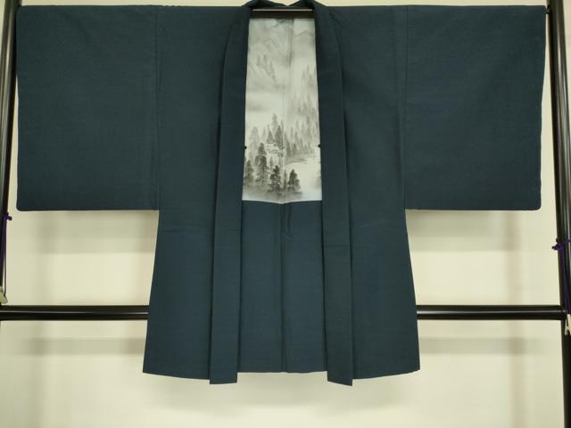 平和屋着物■男性 紬 長羽織 濃藍色 正絹 逸品 DAAM9762cm