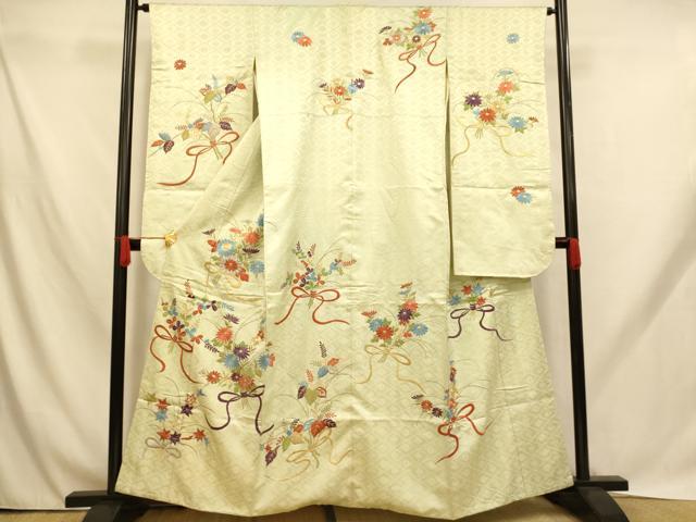 平和屋着物■豪華振袖　刺繍　束ね草花文　金銀彩　正絹　逸品　AABH9040fw