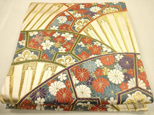 平和屋着物◎六通柄袋帯　唐織　典稚　源氏車花文　金糸　正絹　逸品　CAAP8201ft