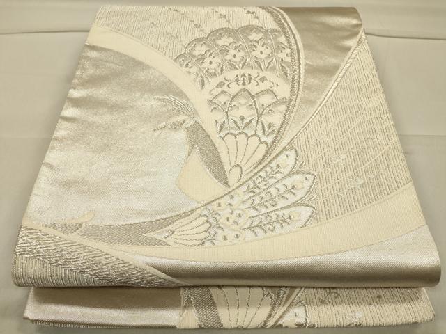 平和屋着物◎六通柄袋帯　孔雀文　銀糸　引箔　正絹　逸品　CAAR3692ft