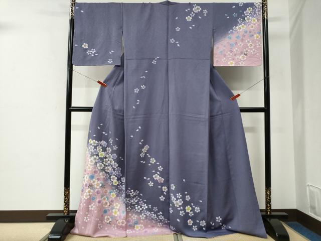平和屋着物●訪問着 流水舞桜文 暈し染め ロング丈 正絹 逸品 CABE2284yc