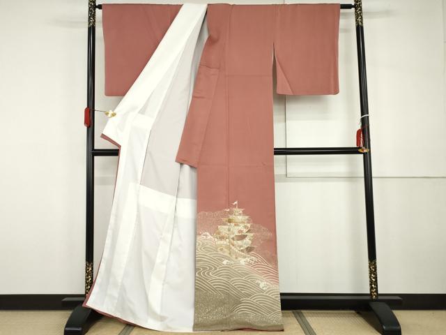 平和屋の平和屋着物●豪華色留袖　友禅　龍泉　南蛮船　暈し染め　金彩　正絹　逸品　AABH3766cs｜アングル2