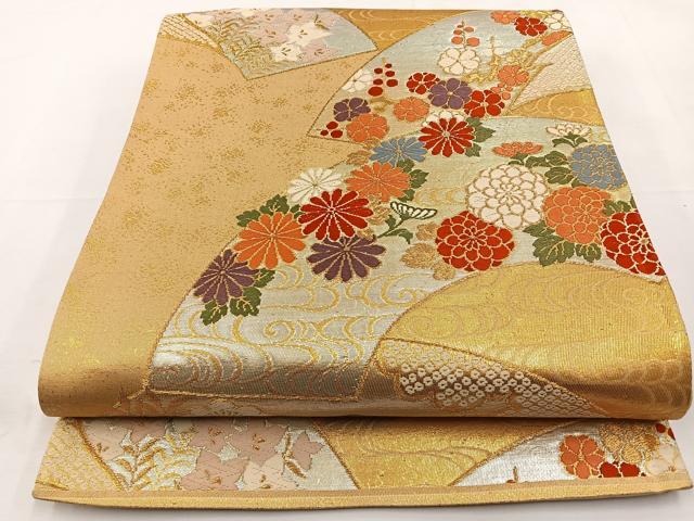 平和屋着物◎六通柄袋帯　唐織　地紙花文　金銀糸　正絹　逸品　BAAT9603hj