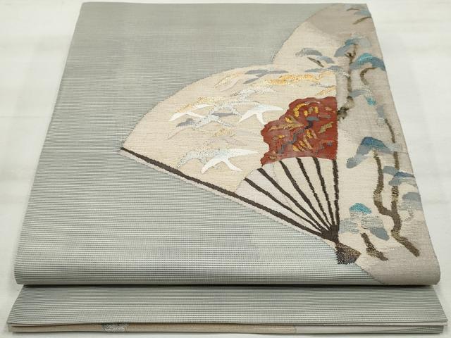 平和屋着物◎太鼓柄袋帯　すくい織　扇面花鳥文　金銀糸　正絹　逸品　DAAQ8908qa