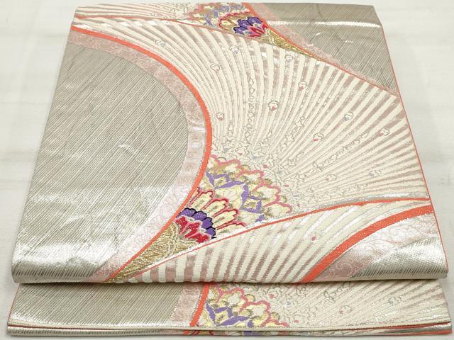 平和屋着物◎六通柄袋帯 唐織 孔雀羽花文 金銀糸 正絹 逸品 DAAQ8910qa