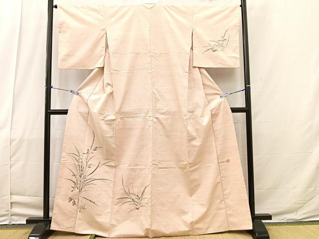 平和屋着物■訪問着 作家物 紬地 手描き 草花文 正絹 逸品 BAAQ8418bs