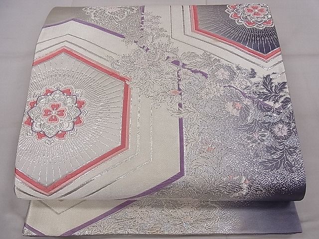 平和屋着物■六通柄袋帯　唐織　正倉院更紗花文　銀糸　逸品　ca4199