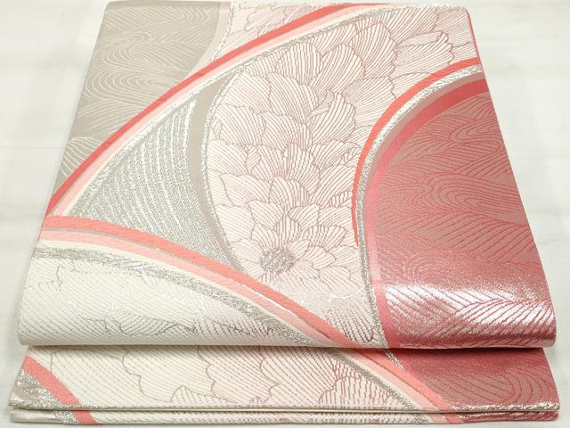 平和屋着物◎六通柄袋帯　唐織　流水花文　銀糸　正絹　逸品　DAAQ8929qa