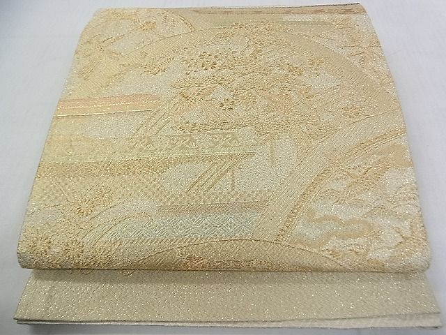 平和屋着物■六通柄袋帯　福寿　風景花鳥文　金糸　逸品　ud3866