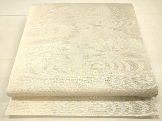 平和屋着物＊夏物　六通柄袋帯　片輪車流水文　銀糸　正絹　逸品　DAAW1802cm