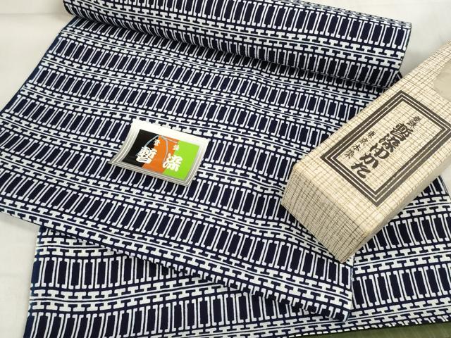 平和屋着物＊夏物　浴衣　反物　着尺　暫染ゆかた　東京本染　変わり横段文　共箱付き　綿　逸品　未使用　DABA7603zzz