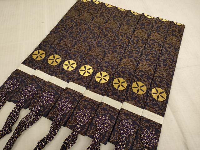 平和屋本店▼輪袈裟8点セット　五つ銀杏　深紫色地　金糸　法衣　寺院　仏具　仏教　僧侶　神職　装束　未使用　AABE2263ja