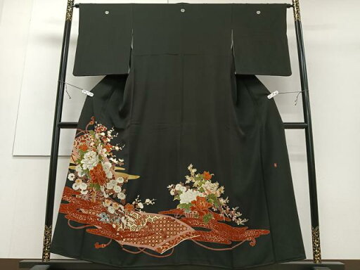 平和屋着物■豪華黒留袖 作家物 駒刺繍 牡丹 金彩 正絹 逸品 CAAS7982ua 平和屋着物■豪華黒留袖 作家物 駒刺繍 牡丹 金彩 正絹 逸品 CAAS7982ua