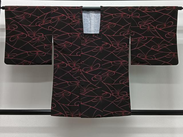 平和屋着物∞道行コート　舞花文　黒地　正絹　逸品　CABG3658ua