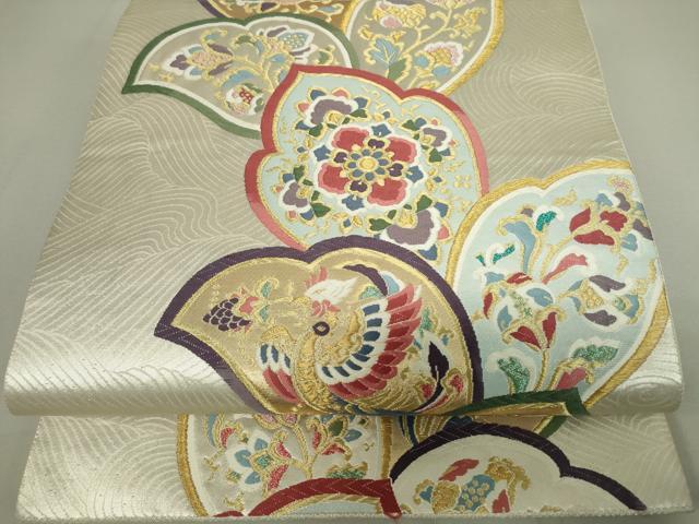 平和屋着物◎六通柄袋帯　唐織　更紗花文　花喰い鳥　金銀糸　正絹　逸品　DAAP3236ar