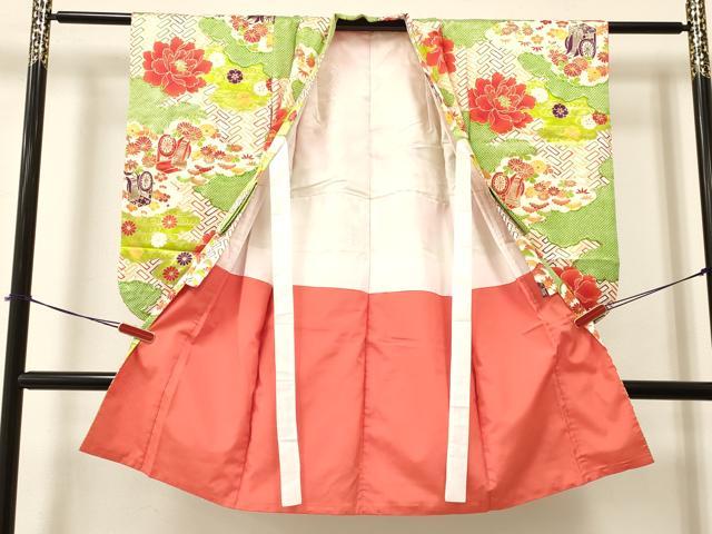 平和屋着物[]七五三　女の子　7歳　祝着　四つ身　御所車花文　金彩　逸品　DAAY3329ma