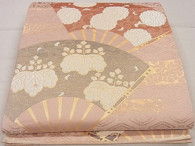 平和屋着物■六通柄袋帯　鈿装　扇面菊桐唐草文　金糸　逸品　ha7815