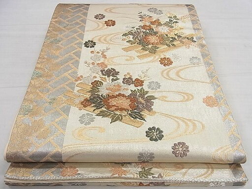 平和屋着物◎六通柄袋帯 流水花筏文 金銀糸 逸品 CAAD8990ou 平和屋着物◎六通柄袋帯 流水花筏文 金銀糸 逸品 CAAD8990ou