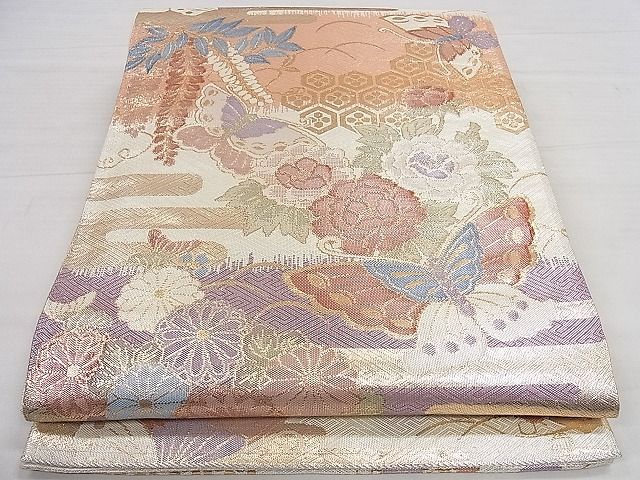 平和屋着物◎佐賀錦　六通柄袋帯　花蝶文　金糸　逸品　CAAD8991ou