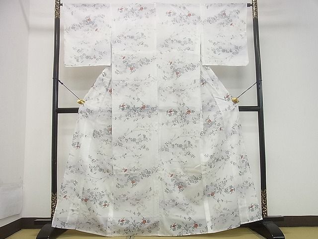 平和屋着物■夏物 小紋 絽 枝花文 金彩 洗える着物 DAAF4889ud
