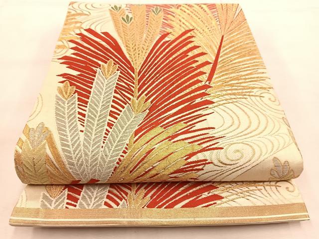 平和屋着物◎アンティーク　大正ロマン　丸帯　唐織　浜松文　金銀糸　正絹　逸品　BAAU2922yc