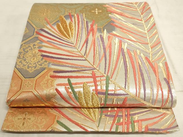 平和屋着物◎六通柄袋帯 唐織 蜀江花松葉文 金糸 正絹 逸品 AAAM3800sx