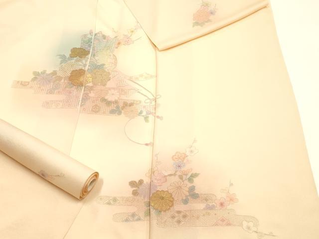平和屋着物●中国三大刺繍 汕頭刺繍 スワトウ刺繍 付下げ 反物 着尺 霞花文 金糸 丹...