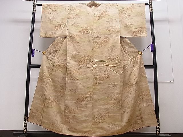 平和屋着物■上質なお召　松竹梅風景文　逸品　an4238