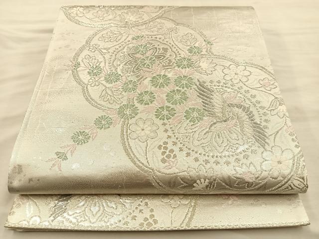 平和屋着物◎六通柄袋帯　鳳凰草花文　プラチナ箔　正絹　逸品　BAAS5557du