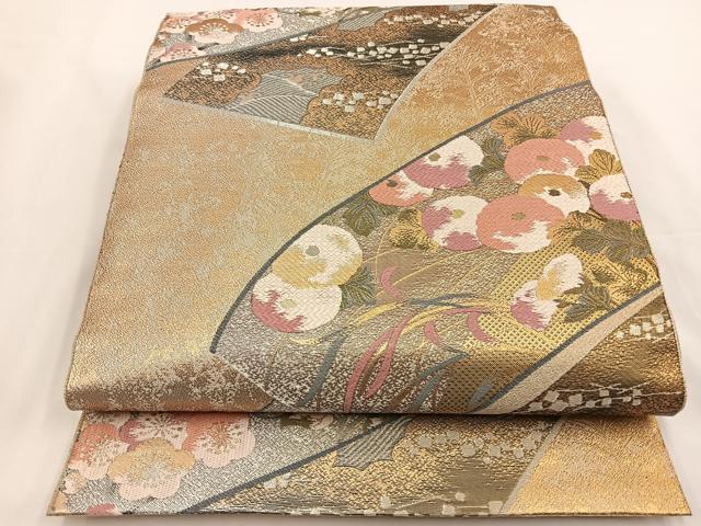 平和屋着物◎六通柄袋帯　唐織　草花絵巻　金銀糸　正絹　逸品　BAAS9613ow