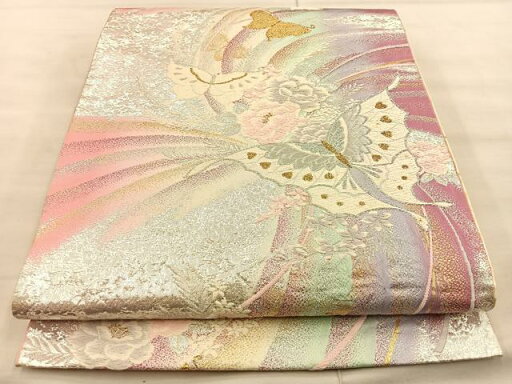 平和屋着物◎六通柄袋帯 唐織 舞蝶花文 金銀糸 正絹 逸品 BAAT1920if 平和屋着物◎六通柄袋帯 唐織 舞蝶花文 金銀糸 正絹 逸品 BAAT1920if