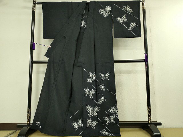 平和屋の平和屋着物∴極上　夏物　浴衣　有松鳴海絞り　舞蝶文　黒地　綿　逸品　DZAB7481kh6｜アングル2