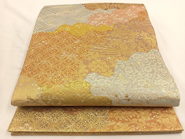 平和屋着物◎六通柄袋帯　道長花文　金銀糸　正絹　逸品　BAAS9618ow