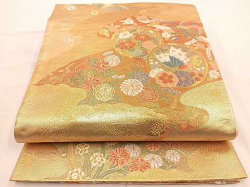 平和屋着物◎六通柄袋帯 唐織 舞蝶花鳥文 金糸 正絹 逸品 BAAS9619ow 平和屋着物◎六通柄袋帯 唐織 舞蝶花鳥文 金糸 正絹 逸品 BAAS9619ow