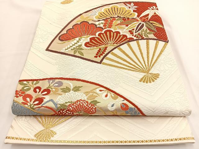Rakuten - 平和屋着物◎六通柄袋帯　唐織　能衣羽衣錦　扇面松文　金糸　正絹　逸品　BAAS9623ow