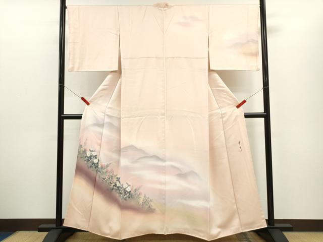 平和屋着物▼染色作家　安達華生　訪問着　草花文　正絹　逸品　CABD0977ze