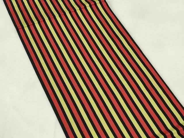平和屋着物◎本場筑前博多織　両面　半幅帯　縞　黒地　正絹　逸品　DABA5585qp