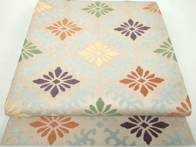 平和屋着物●俵屋　人間国宝　喜多川平朗　有職織物　六通柄袋帯　唐織　花菱文　正絹　逸品　DABB4638ps