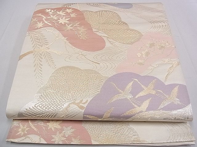 平和屋着物■六通柄袋帯　流水飛鶴松文　金糸　逸品　ud2893